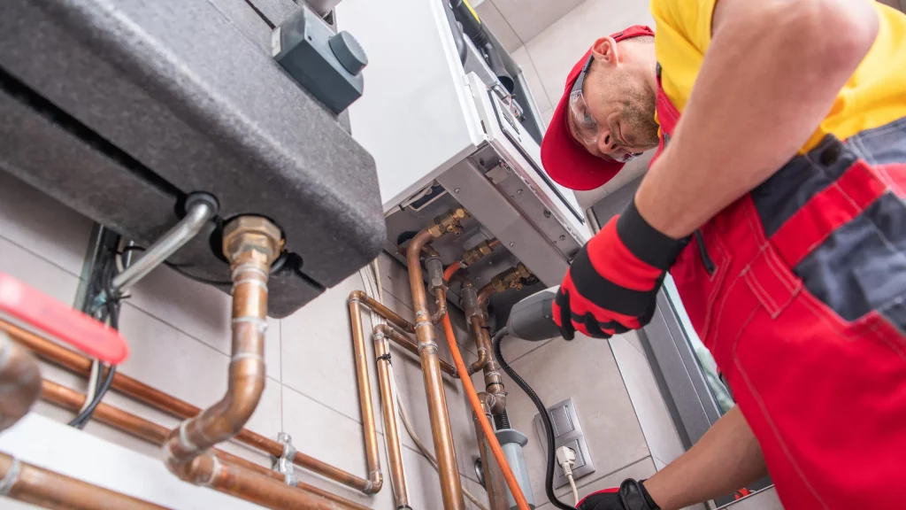 A engineer repair the water heater